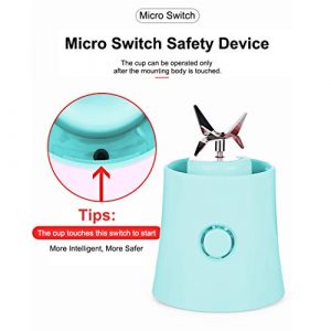 Portable Mini Blender Personal Juicer Cup Travel Smoothie Maker with 3D 6 Blades ,Wireless USB Rechargeable Fruit Juice Mixer 100W 480ML,with 4000mAh Battery for Outdoors,Home,Office,Sports Blue
