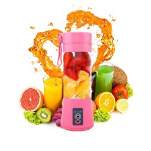 380ml Portable Blender Juice Cup, Small Blender Shakes Travel Blender Cup whit USB Rechargeable Batteries, 3D Blades for Great Mixing for Home, Sports, Office, Travel, Gym and Outdoors (Pink)