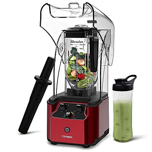 Quiet Blender, CRANDDI Commercial Soundproof Blenders, 2200 Watt Powerful Professional Kitchen Blender with BPA-FREE 80oz Pitcher and Self-Cleaning, Smoothie Blender for Commercial and Home, K90 KETCHUP