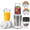 KOIOS PRO 850W Bullet Personal Blender for Shakes and Smoothies, Protein Drinks, 11 Pieces Set Blender for Kitchen with Ultra Smooth 6-Edge Blade, Coffee Grinder for Beans, Nuts, Spices, 2x17 Oz + 10 Oz Large & Small To-Go Cups, 2 Spout Drinking Lids, Portable Travel Mixer, BPA Free (White)
