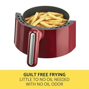 BELLA Air Convection Fryer, Healthy No-Oil Frying & Cooking, Removeable Dishwasher Safe Pan and Crisping Tray, Temperature and Timer Control, 1.6 QT, Red
