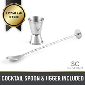 Simple Craft Cocktail Shaker Set - Stainless Steel 24oz Drink Shaker With Spoon and Jigger - Professional Grade Martini Shaker & Bar Shaker for Mixing Liquor, Chilled Drinks, and More