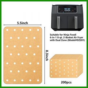 200 Piece Air Fryer Accessories for Ninja Foodi Dual Air Fryer Parchment Paper Liners Non-stick Disposable Round Baking Paper for Ninja DZ201 Foodi 6-in-1 8-qt. 2-Basket