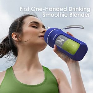 GREECHO Portable Blender, One-handed Drinking Mini Blender for Shakes and Smoothies, 12 oz Personal Blender with Rechargeable USB, Made with BPA-Free Material Portable Juicer, Matte Blue