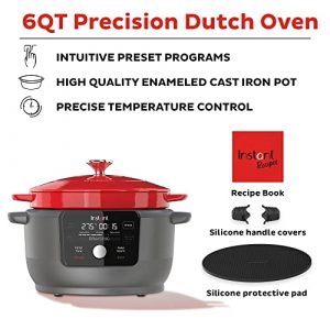 Instant Electric Precision Dutch Oven, 5-in-1: Braise, Slow Cook, Sear/Sauté, Cooking Pan, Food Warmer, Enamel Coated, Cast Iron, 6-Quart, 1500W, Red