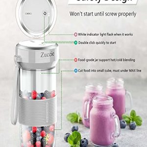 Zuccie Portable Blender 14 Oz,Mini Blender for Shakes and Smoothies,Small Blender with Magnetic Charging Port,Personal Blender for Outdoor,White