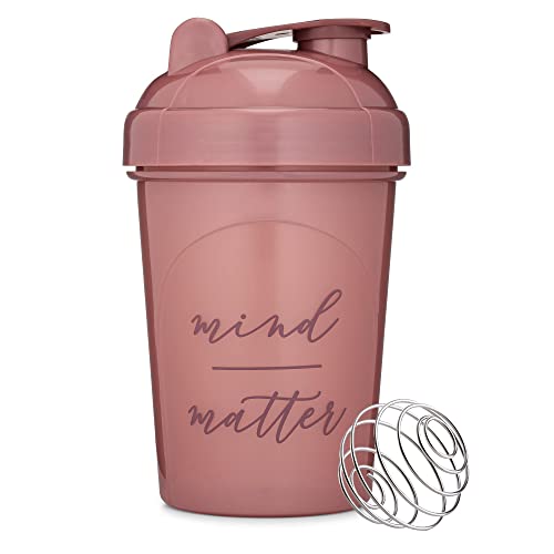 [2 Pack] 20-Ounce Shaker Bottle with Motivational Quotes (Be You Plum & Mind Over Matter Rose) | Shaker Cup Set with Wire Whisk Balls | Protein Shaker Bottle Multipack is BPA Free and Dishwasher Safe