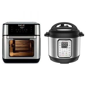 Instant Vortex Plus 10 Quart Air Fryer, Rotisserie and Convection Oven, 1500W, Stainless Steel and Black & Duo Plus 6 Quart 9-in-1 Electric Pressure Cooker, 15 One-Touch Programs,Stainless Steel/Black