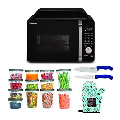 Cuisinart AMW-60 3-in-1 Microwave AirFryer Convection Oven Bundle with Lunchbox, Oven Mitt and Utility Knife (4 Items)