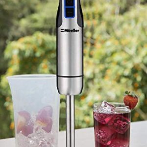 Mueller Ultra-Stick 500 Watt 9-Speed Immersion Multi-Purpose Hand Blender Heavy Duty Copper Motor Brushed 304 Stainless Steel With Whisk, Milk Frother Attachments