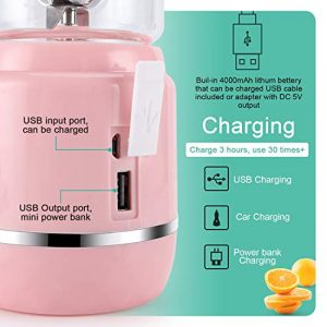 iOCSmart Portable Personal Size Blender, USB Rechargeable Mini Juicer Blender for Smoothies and Shakes with 2 Juicer Cup, 4000mAh High Capacity Batteries (Pink)