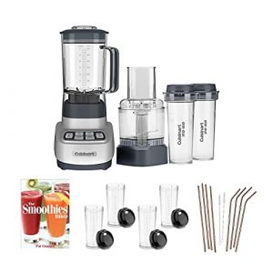 Cuisinart BFP-650 Blender/Food Processor with Straight/Curved Straws (8-Pack), 4 Travel Cups and Recipe Book Bundle (4 Items)