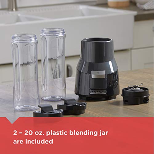 BLACK+DECKER FusionBlade Personal Blender with Two 20oz Personal Blending Jars, Gray, PB1002G (Renewed)