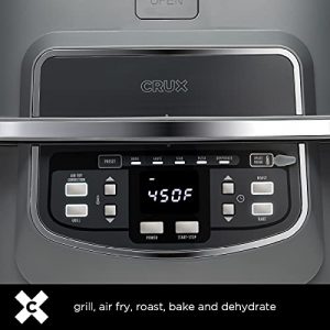 Crux Indoor Fast and Easy Grilling Roasting Baking Sautéing Searing and Oil Free Air Frying Recipe Book Included 12” x 12” Grill 9 QT Cook Pot Matte Gray Grill w/Air Fryer One Size