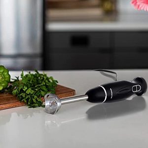 Ovente Electric Immersion Hand Blender 300 Watt 2 Mixing Speed with Stainless Steel Blades, Powerful Portable Easy Control Grip Stick Mixer Perfect for Smoothies, Puree Baby Food & Soup, Black HS560B