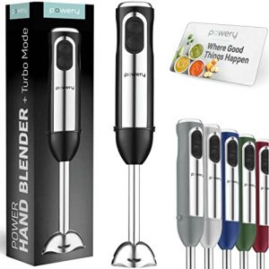 Powerful Immersion Blender, Electric Hand Blender 500 Watt with Turbo Mode, Detachable Base. Handheld Kitchen Blender Stick for Soup, Smoothie, Puree, Baby Food, 304 Stainless Steel Blades (Black)