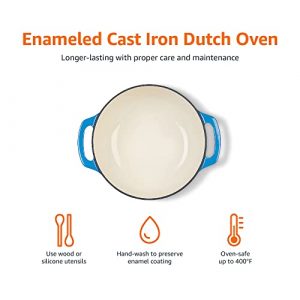 Amazon Basics Enameled Cast Iron Covered Dutch Oven, 6-Quart, Blue