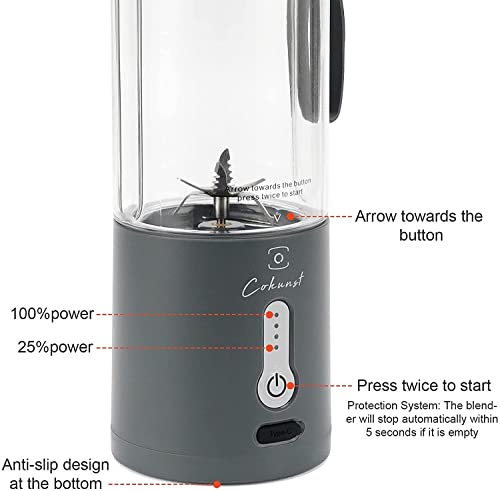 Powerful Portable Blender for Shakes and Smoothies, COKUNST 18 Oz Personal Size Blender with Rechargeable Type-C and 6 Blades, Fruit Veggie Juicer Mini Blend Jet 2 Portable Blender Cup for Travel Sports Kitchen