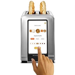 Revolution InstaGLO R180 Toaster. 2-Slice, high-end stainless steel design. Features touchscreen with high-speed smart settings for perfectly toasted bagels, English muffins, toast, Pop-Tarts and waffles. Fresh, frozen, or reheat with 7 toastiness levels.