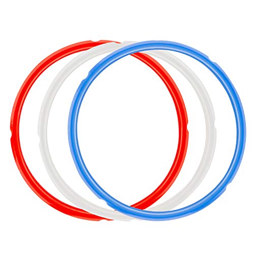 ZLR 3 Packs Silicone Sealing Ring Compatible for Instant Pot 6 Quart Model Replacement Seal Gasket for IP-DUO60, LUX60, DUO50, ILUX50, Pro/Duo Crisp XL 6Qt, Pro 6Qt BPA Free (5/6 qt, Red/Clear/Blue)