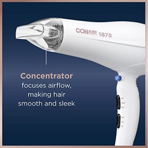 Conair 1875 Watt Double Ceramic Hair Dryer with Ionic Conditioning, White/Rose Gold, 1 Count (Pack of 1)