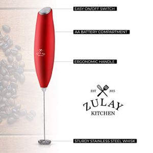 Zulay Milk Frother for Coffee with Upgraded Titanium Motor - Handheld Frother Whisk, Milk Foamer, Mini Blender and Electric Mixer Coffee Frother for Frappe, Latte, Matcha, No Stand - Red