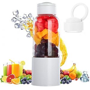 Portable Blender 6 blades Travel wireless Juicer Cup Mini Personal Size Blenders Food Grade Borosilicate glass USB Rechargeable Fruit Shakes Smoothie Mixer with handle 450ml(15.2oz)White