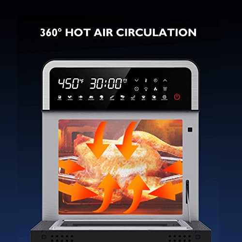 14-in-1 Air Fryer Oven, Sagnart 16 Quart Stainless Steel Air Fryers Toaster Oven with 11 Presets, 1600W LCD Touch Screen Air Fryer, Large Capacity Countertop Convection Toaster Oven with Rotisserie Dehydrator, ETL Certified
