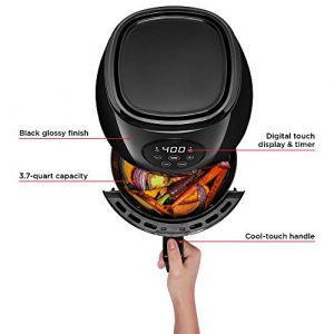 CHEFMAN Small Air Fryer Healthy Cooking, Nonstick, User Friendly and Digital Touch Screen, w/ 60 Minute Timer & Auto Shutoff, Dishwasher Safe Basket, BPA-Free, Glossy Black, 3.7 Qt.