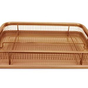 EaZy MealZ Crisping Basket & Tray Set | Air Fry Crisper Basket | Tray & Grease Catcher | Even Cooking | Non-Stick | Healthy Cooking (9.5" x 13", Copper)