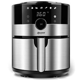 Hoepaid Air Fryer, No Oil Stainless Steel Oven with 3.6QT Capacity, Non-Stick Basket and Rack Included, Touch Screen and Knob, 8 Preset Modes, Display Digitale a LED，Suitable for Office, Home or Party, Hot Air Fryer 1350W