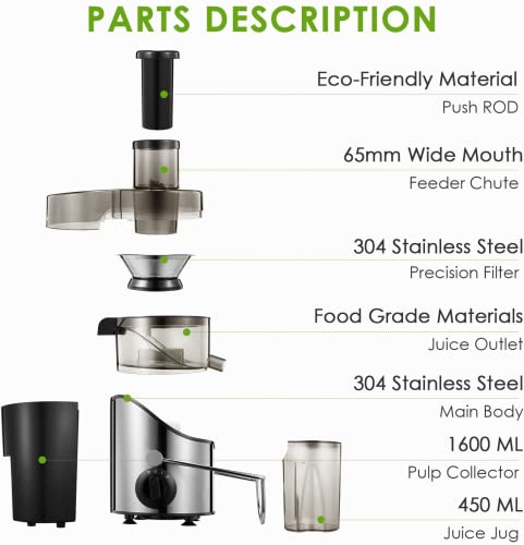 Juicer Machines 3'' Wide Mouth, Juice Extractor Easy to Clean, 3 Speed Centrifugal Juicer for Fruits and Vegs, Non-Slip Feet, BPA-Free