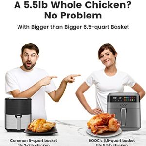KOOC XL Large Air Fryer, 6.5 Quart Electric Air Fryer Oven, Free Cheat Sheet for Quick Reference, 1700W, LED Touch Digital Screen, 10 in 1, Customized Temp/Time, Nonstick Basket, Grey