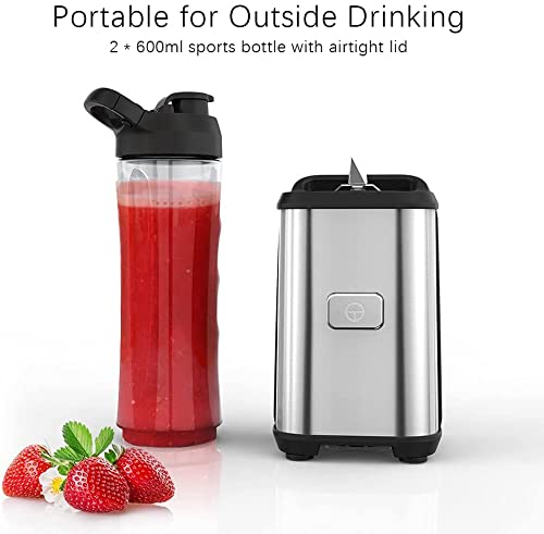Personal Blender, 300W Portable Mini Blender for Shakes and Smoothies, Single Serve Small Smoothie Blender with 2 Tritan BPA-Free 20oz Travel Bottles