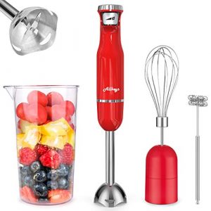 ALLKEYS 500W Immersion Hand Blender,4-in-1 Stainless Steel Stick Blender(Titanium Reinforced), Smart Stepless Speed, Includes 600ml Mixing Beaker / Whisk Attachment /Milk Frother, BPA-Free, Add Food Chopper