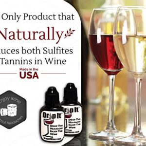 Drop It Wine Drops, 2 Pack - USA-Made Wine Drops That Naturally Reduce Both Wine Sulfites and Wine Tannins - Can Eliminate Wine Headaches, Wine Allergies and Histamines - A Wine Wand Alternative
