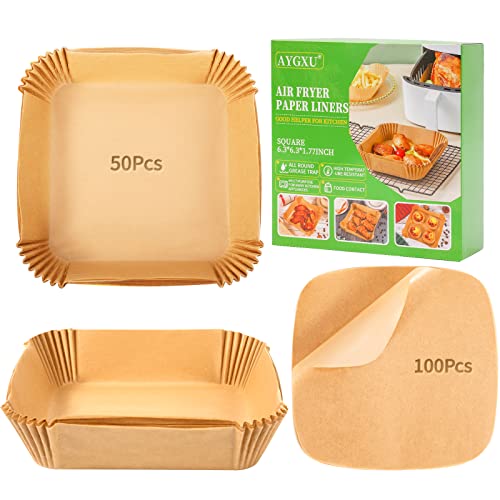Air Fryer Disposable Paper Liner Square, Air Fryer Liners, Non-Stick Parchment Paper, Food Grade Parchment Paper and Baking Paper, Waterproof and Oil Proof, For Air Fryer Baking Roasting （150PCS）