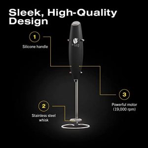 Bean Envy Milk Frother for Coffee - Handheld, Mini Electric Drink Mixer, Foamer & Frother with Stand for Coffee, Lattes, Hot Chocolates and Shakes - Black