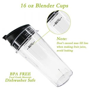 16oz Cups Compatible with Nutri Ninja Blender, 2 Cups with 2 Sip Lids Applicable to Nutri Ninja Replacement Parts BL770 BL780 BL660 Professional Blender 16 Oz (Pack of 2)