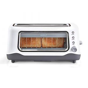 Dash Clear View Extra Wide Slot Toaster with Stainless Steel Accents + See Through Window-Defrost,White & Compact Air Fryer Oven Cooker with Temperature Control, Non Stick Fry Basket, 2qt, White