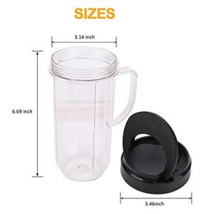 2 Pack Tall 22oz Cup with Flip Top To-Go Lid Replacement Part Cup Mug with handle Compatible with 250w MB1001 Magic Bullet Mugs & Cups Blender Juicer Mixer