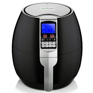 NutriChef Hot Air Fryer Oven - w/Digital Display, Electric Big 3.7 Qt Capacity Stainless Steel Kitchen Oilless Convection Power Multi Cooker w/Basket Pan - Use for Baking, Grill - PKAIRFR54 (Black)