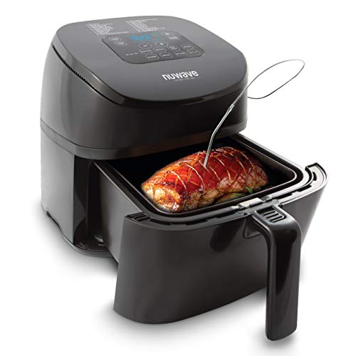NUWAVE Brio 4.5-Quart Digital Air Fryer with INTEGRATED TEMPERATURE PROBE includes all metal basket and cooking chamber, over 100 presets, wattage control, and advanced functions like SEAR, PREHEAT, DELAY, WARM and more