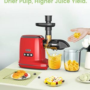 Slow Juicer, ORFELD Cold Press Juicer Easy to Clean With Brush, Juicer Extractor with Quiet Motor & Reverse Function for High Nutrient Fruits & Vegetables(Red)
