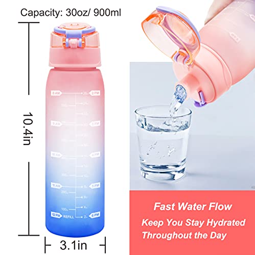 Scinyee Motivational Water Bottle with Time Marker, 30oz Shaker Bottle for Spoorts Gym Fitness Indoor and Outdoor Activity, Timed Bottle to Ensure Daily Drink