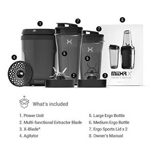 PROMiXX MiiXR X7 Personal Blender for Shakes and Smoothies - 8 Piece Set - with Performance Nutrition Protein Mixer X-Blade and Shaker Bottle Agitator, Smoothie Blender / Maker, Highly Efficient 700W