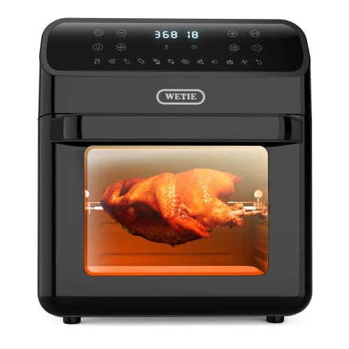 WETIE Air Fryer Oven, 13QT Airfryer Toaster Oven Combo, 1700W Air Fryers with Rotisserie and Racks, 12-Preset Recipes Airfryers with Roast, Frier, Bake, Reheat and Dehydrate, LCD Digital Screen(Black)