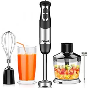 FUNAVO hand blender,800W 5-in-1 Immersion Hand Blender,12-Speed Multi-function Stick Blender with 500ml Chopping Bowl, Whisk, 600ml Mixing Beaker, Milk Frother Attachments, BPA-Free