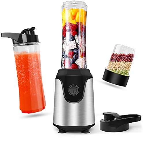 Personal Blender Countertop Smoothies Shakes: Professional Small Vegetable Food Blender Powerful Smoothie Maker Fruit Milkshake Mixer - 2x600ML Portable Travel Juice Cups One Grind Bottle & Kitchen