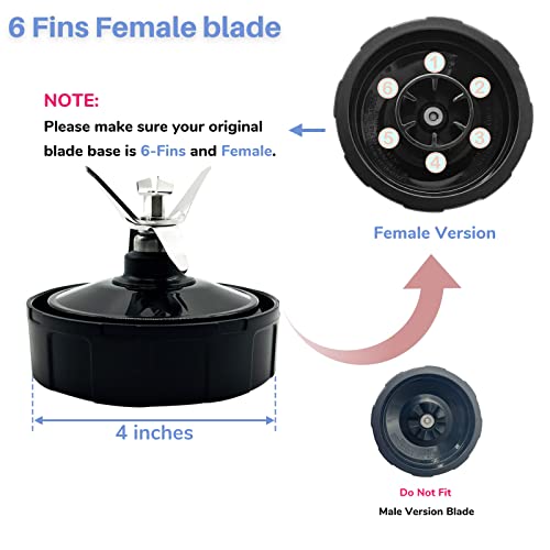 Blender 6 Fins Female Blade Replacement Parts for Ninja, Extractor Bottom Blade Compatible with Nutri Ninja Auto iQ BL450-70, BL451-70, BL455-70, BL456-70, BL480-70, BL480D-30 DOB, BL480D-70